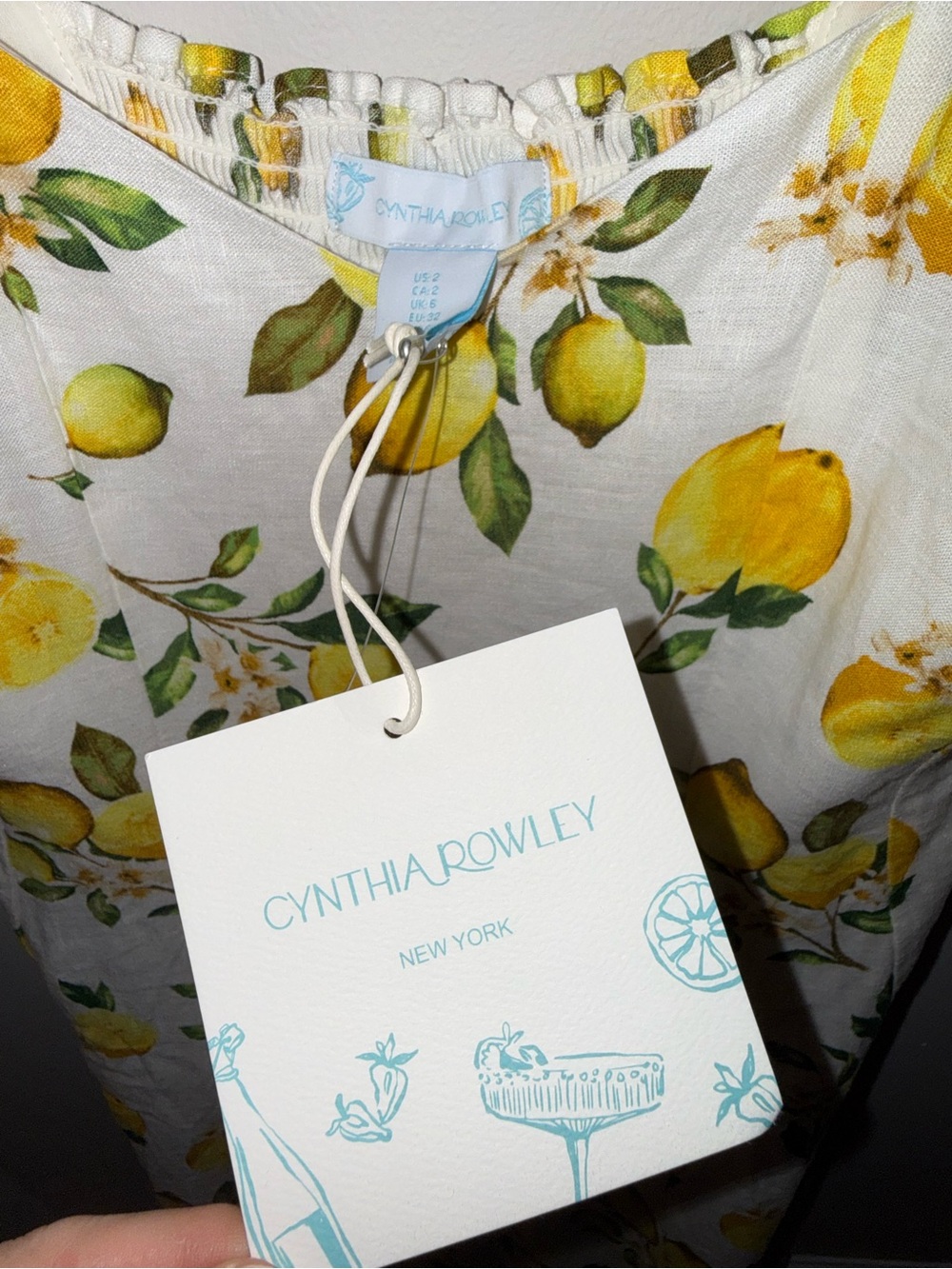 Cynthia Rowley White Midi Dress with Yellow Lemon Print - Picture 3 of 5